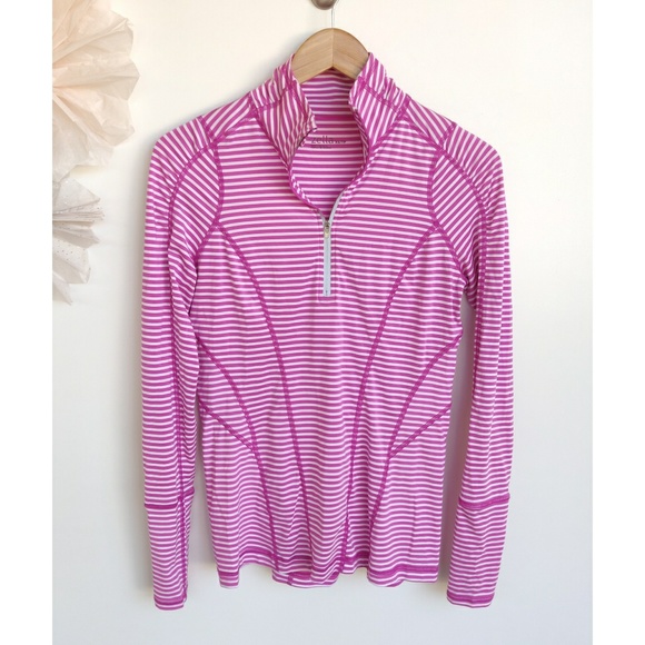 Zella Jackets & Blazers - Zella Run Pink White Stripe Half Zip Pullover